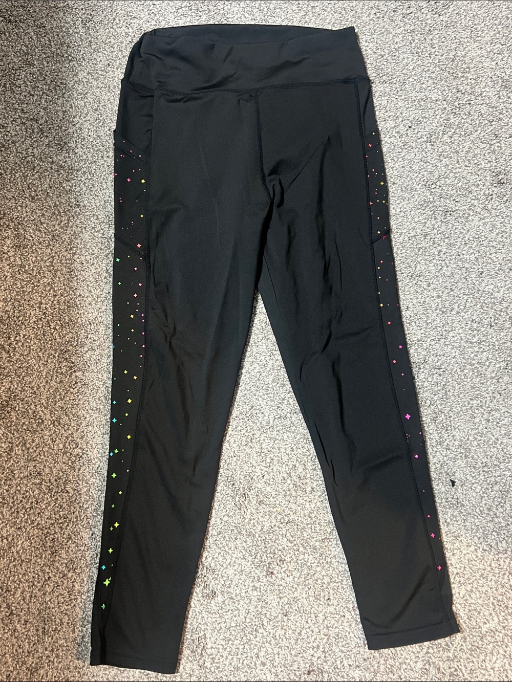 SHEIN Black Leggings with Neon Side Star Details
